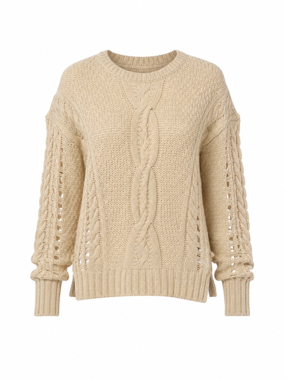 Vince Cream Cable-Knit Scoop Neck Sweater